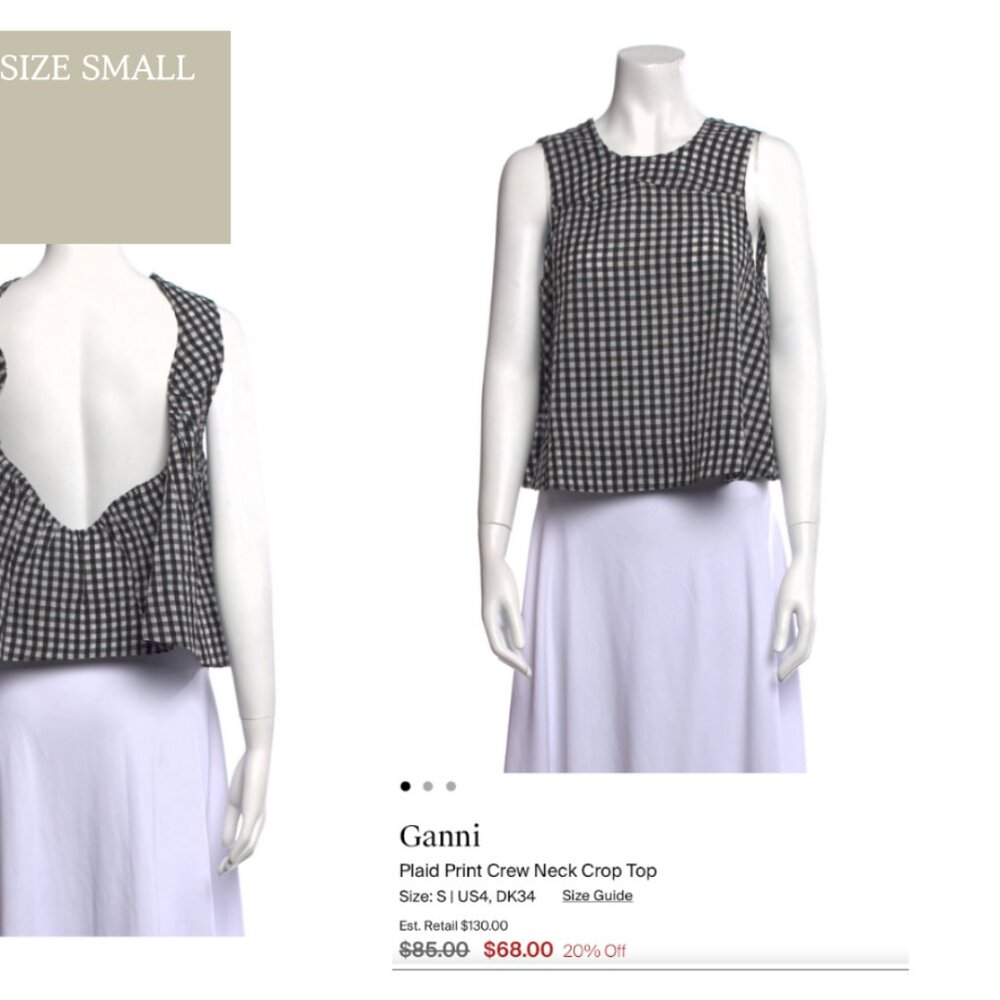 GANNI / BLACK GINGHAM BACKLESS TOP / SIZE SMALL